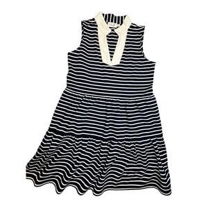 Eliza J Navy White Striped Sleeveless Collared Dress w/ Pockets M